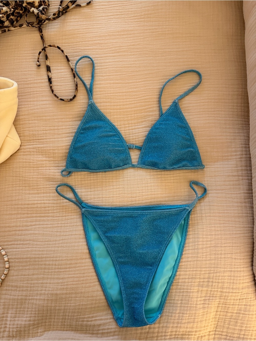 Kendall & Kylie Teal Shimmer Triangle Bikini Set